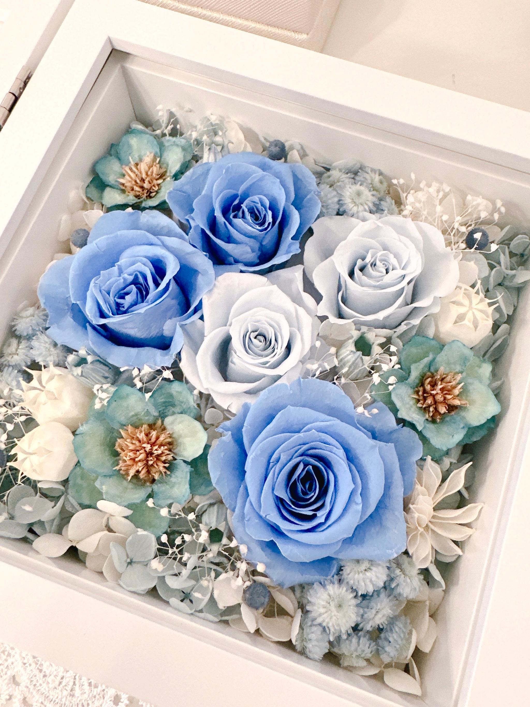 【出産祝い・男の子】フォトフレーム BOXアレンジ 写真立て バラ ブルー 青 結婚祝 誕生祝 記念日 ベビーギフト | 12枚目